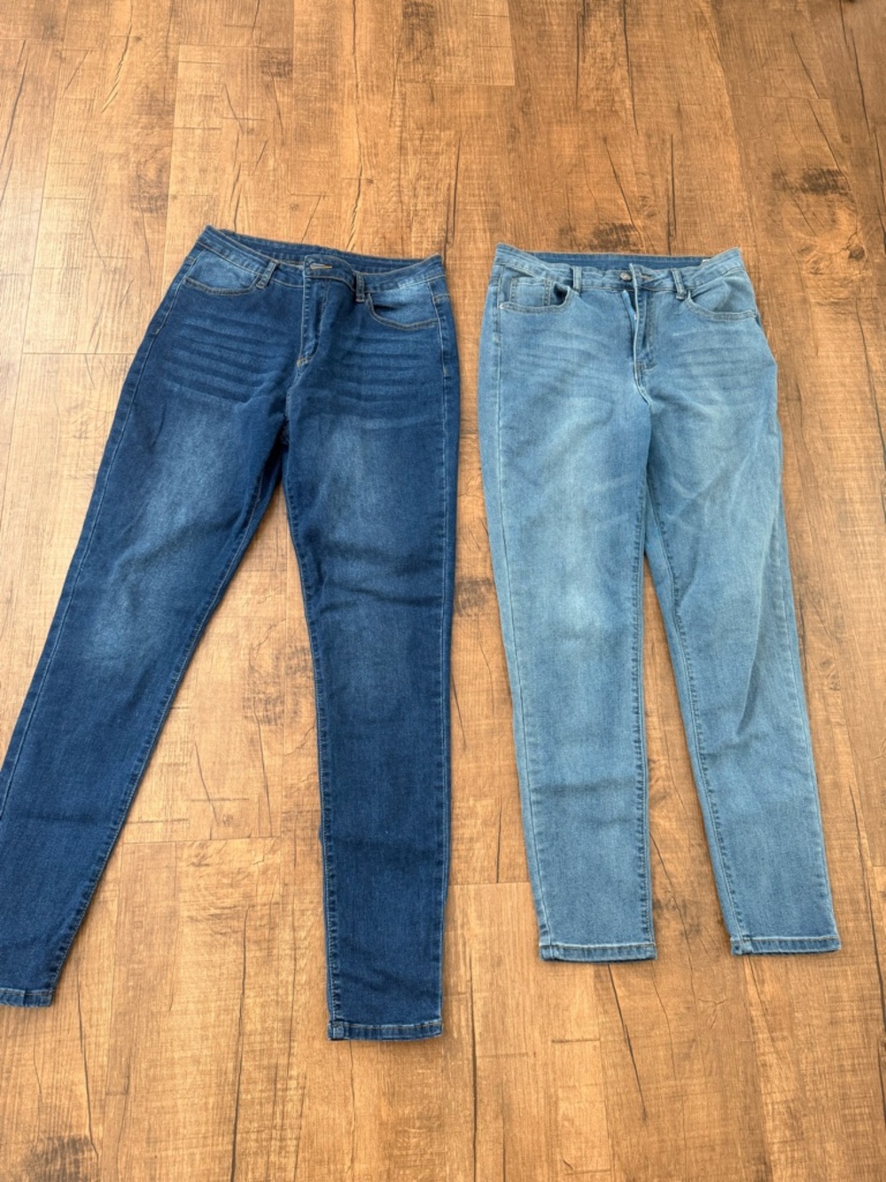 Two Pairs of Women's Denim Jeans - Dark Blue & Light Blue
